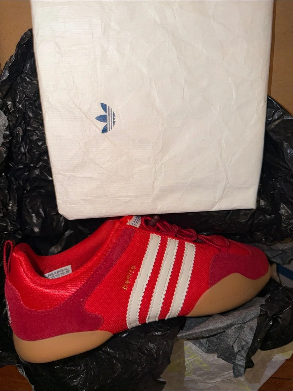 adidas ballerina sneaker bad bunny flamboyan red with cream stripes